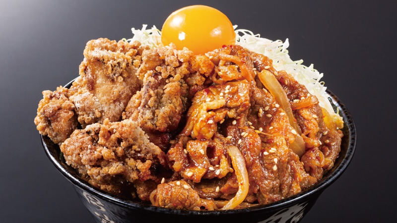 豪快 すたみな唐揚げ牛焼肉合盛り丼