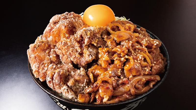 “ドカ喰い”すたみな唐揚げ牛焼肉合盛り丼