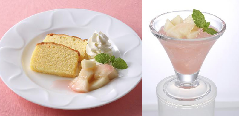 パウンドケーキ 桃飾り 桃のゼリー仕立て