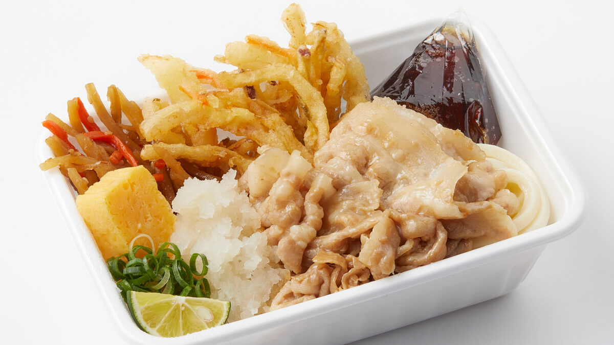 豚の冷しゃぶと定番おかずのうどん弁当
