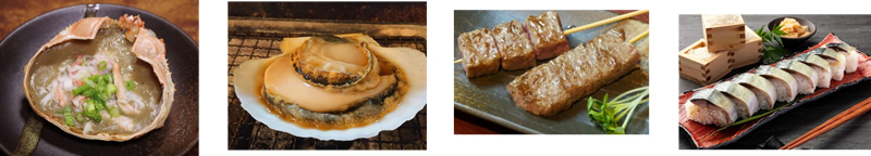 かにみそ甲羅焼き 北海道海鮮焼き 天然大トロまぐろ串 〆さば寿司