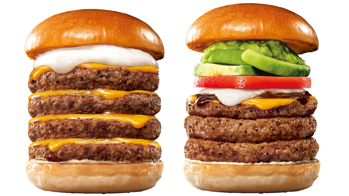 左「キング 絶品チーズバーガー」、右「キングアボカド絶品チーズバーガー」