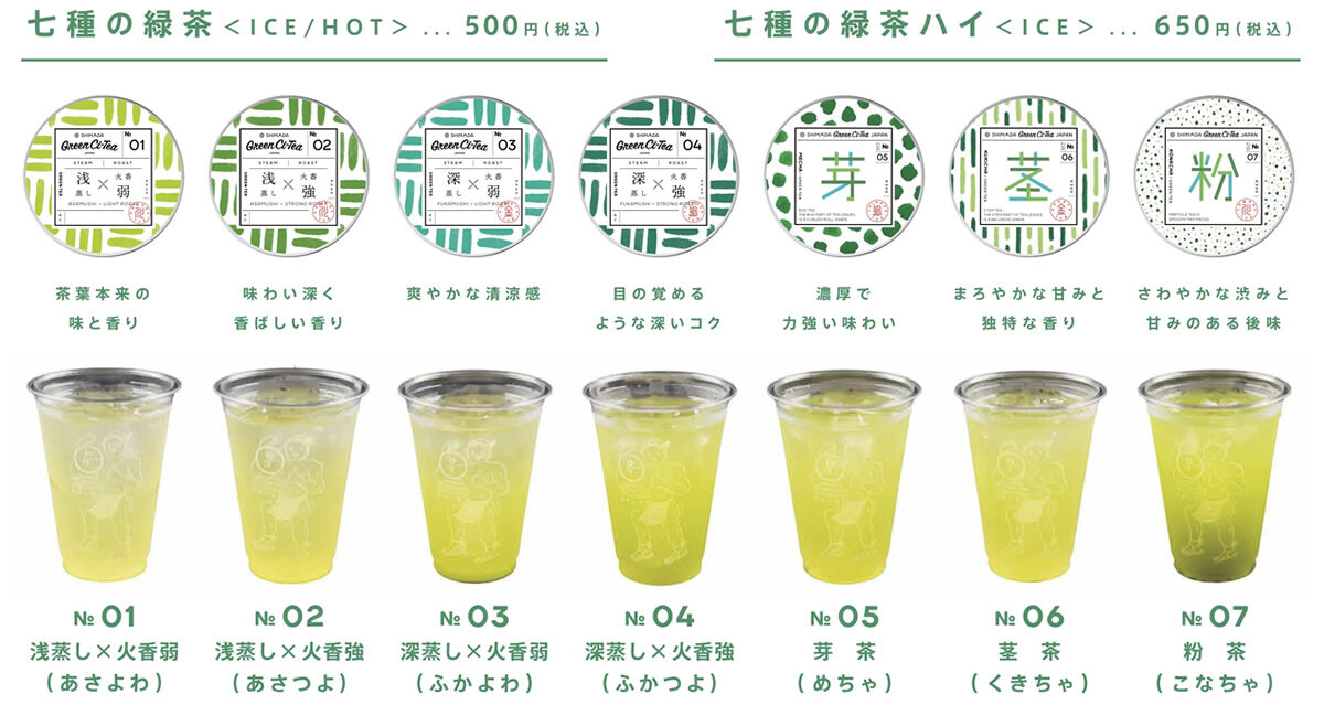 7種の緑茶と緑茶ハイ