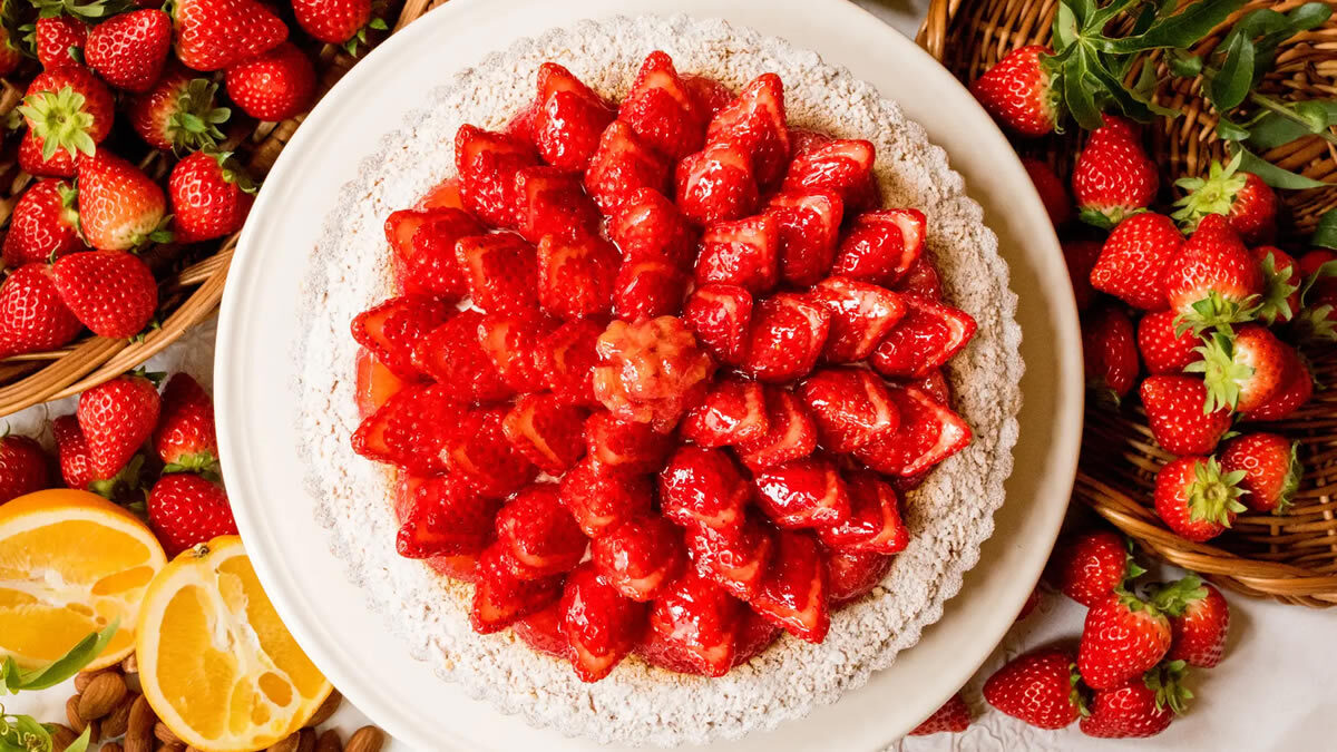 イチゴとアーモンドババロアのタルト ～ホワイトチョコレート風味～