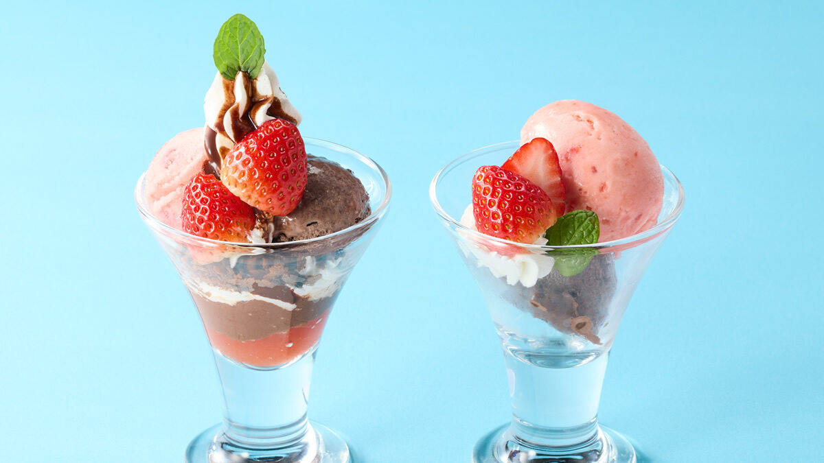 「ミニ!いちごとチョコのパフェ」、「いちごシャーベット&チョコアイス」