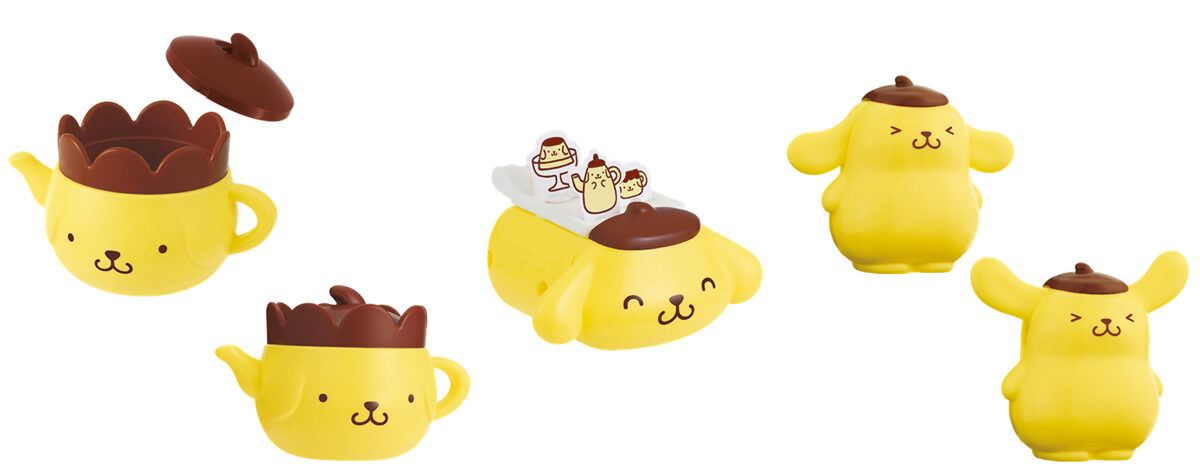 「ポムポムプリン ティーポット型 こものいれ」「ポムポムプリン ころころカート」「ポムポムプリン 耳がパタパタ えんぴつキャップ」