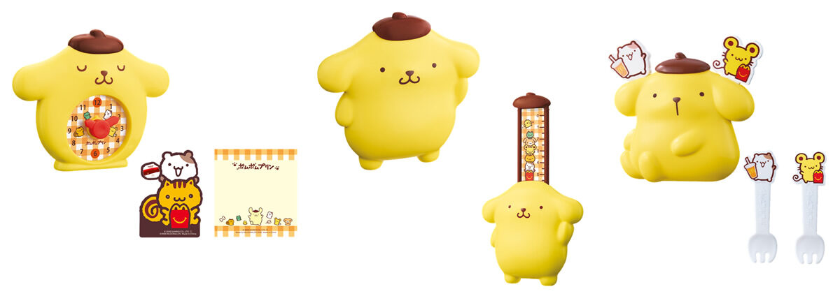 「ポムポムプリン とけい型メモスタンド」「ポムポムプリン ベレー帽じょうぎ」「ポムポムプリン なかよしフォークスタンド」