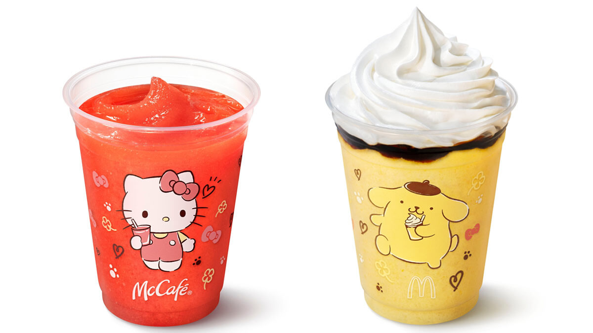 「ハローキティのジューシーいちごスムージー」と「ポムポムプリンのクリーミープリンフラッペ」