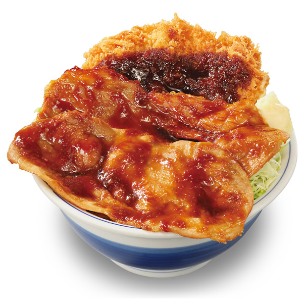 大判豚の生姜焼きとチキンカツの合い盛り丼