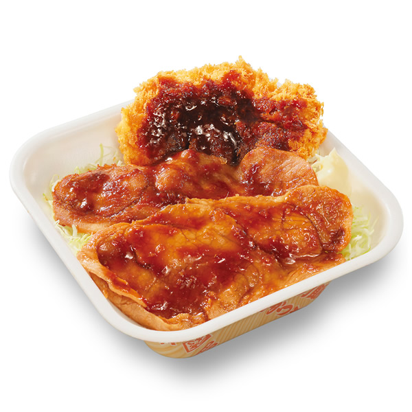 大判豚の生姜焼きとチキンカツの合い盛り