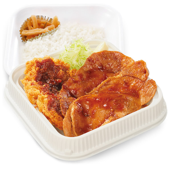 大判豚の生姜焼きとチキンカツの合い盛り